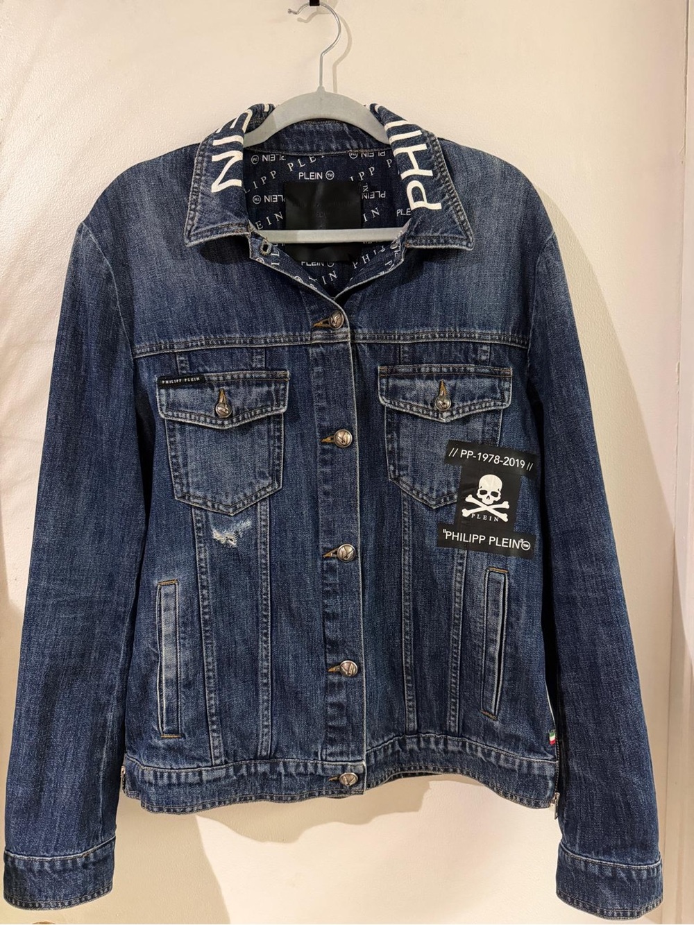 Philipp Plein Distressed Blue Denim Jacket